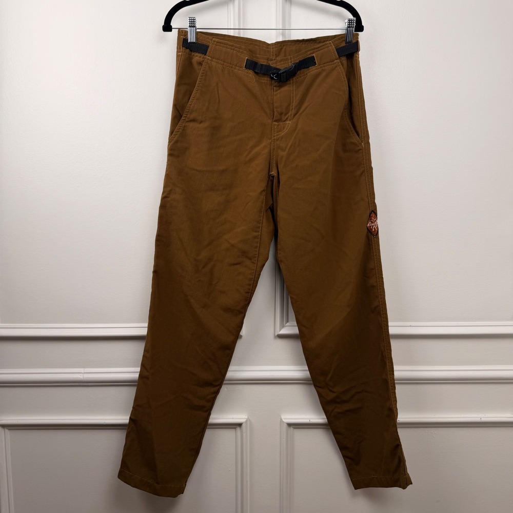 Prana Breathe Mens Brown Nylon Climbing Pants Integrated Belt Made in USA Size S